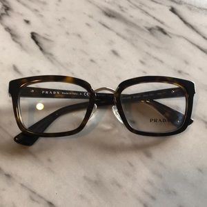 Prada Taupe Brown Gold Frame Eyewear Glasses